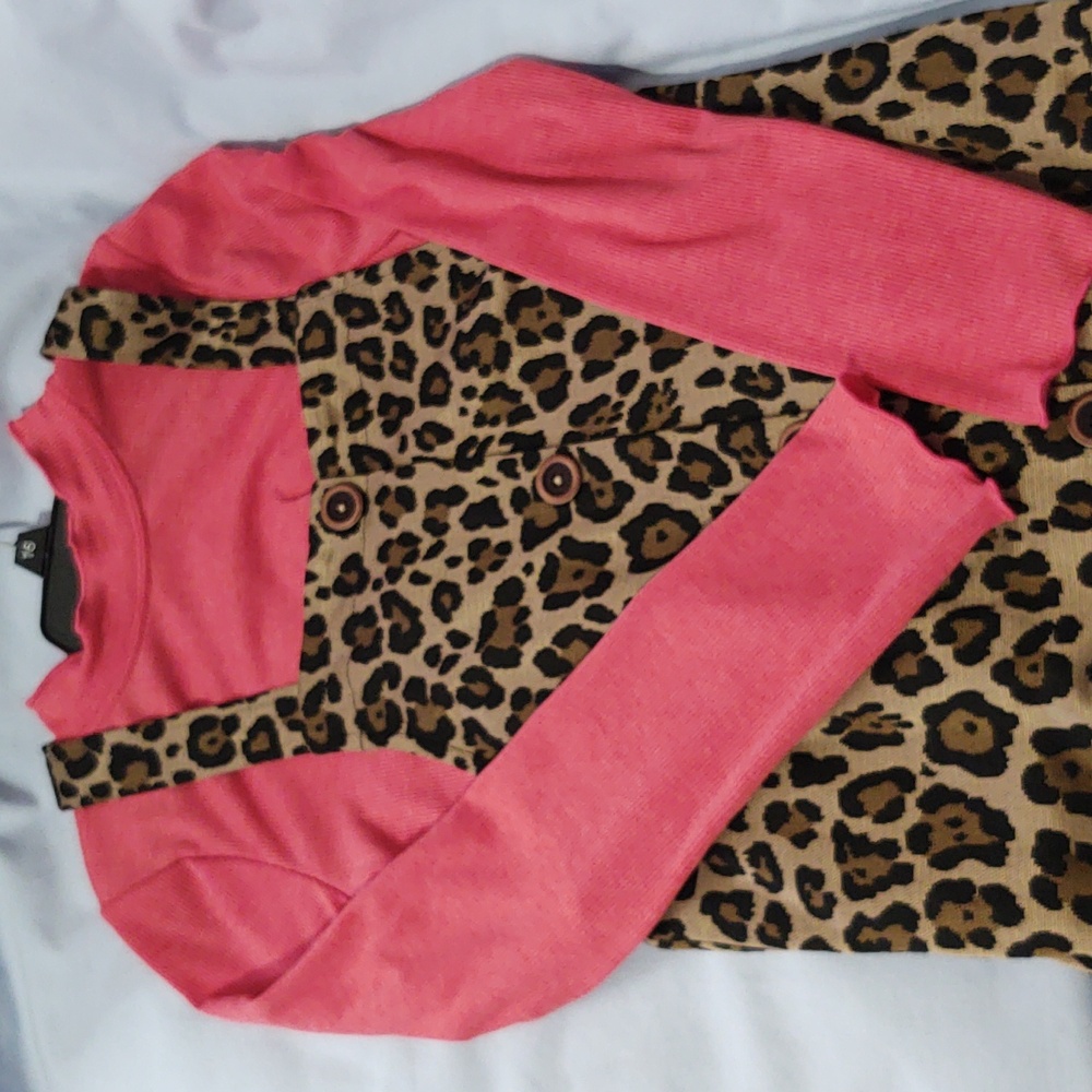 Girl's Dress - 2 pc - print jumper w/ coral long sleeve top
